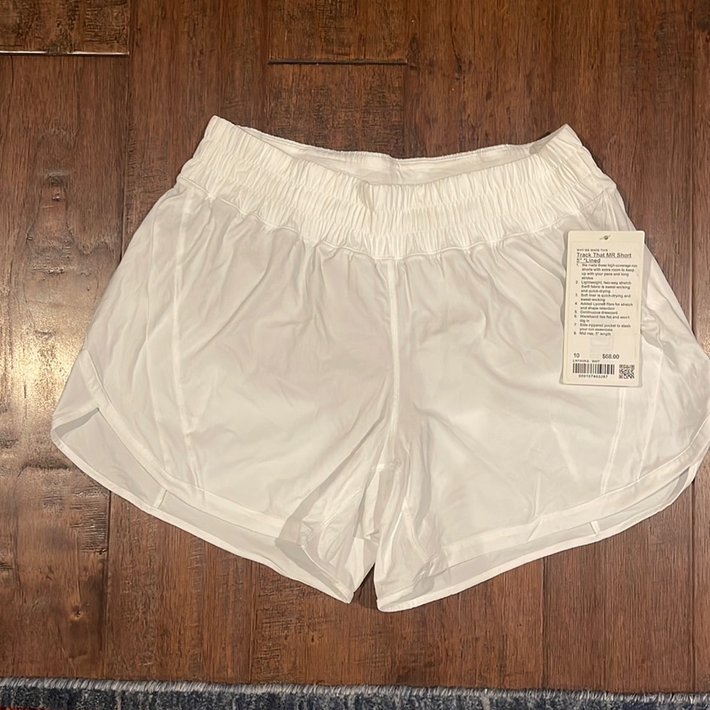 Lululemon Track That MR shorts, size 10, white